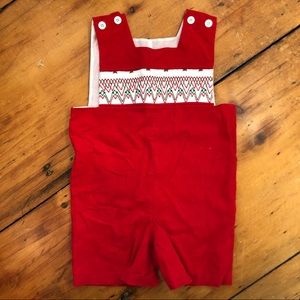 Toddler smocked holiday/Christmas shortall